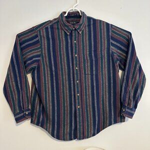 Arrow Vintage Casual Button Down Mens XL Purple Navy Striped Flannel Shirt